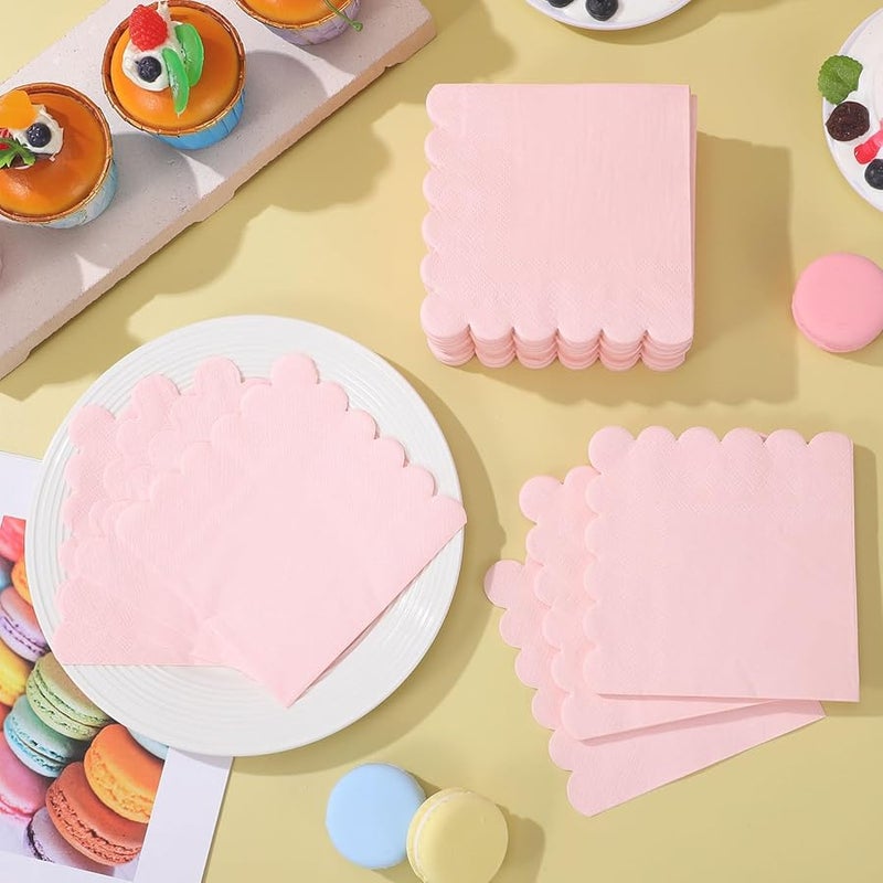 Light Pink Scalloped Paper Napkins 150 Pcs 9 84 x 9 84 Inch for Wedding Birthday Party - Image 3